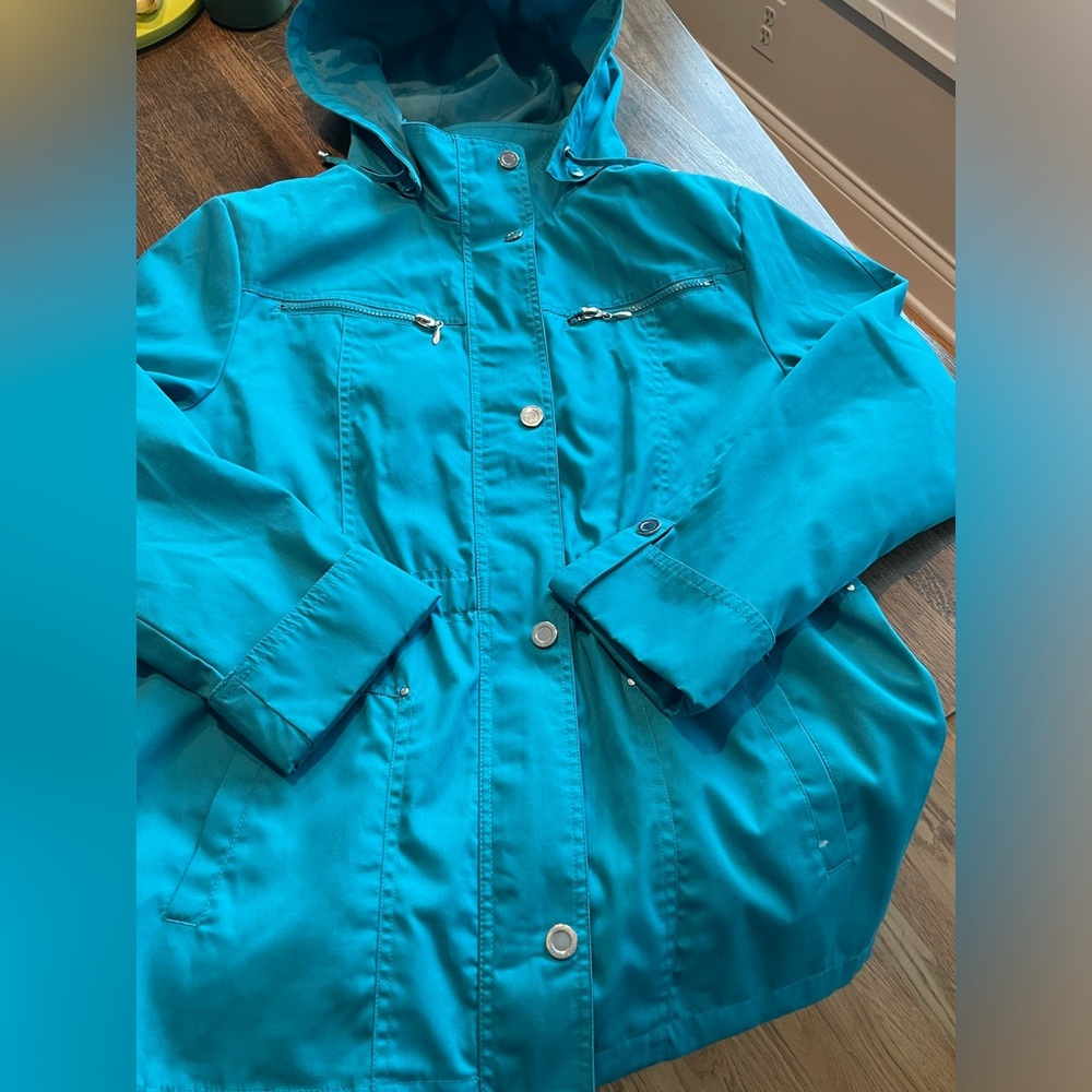 Vintage MacKintosh New England Teal Coat Lighweight Retro Hood - size L